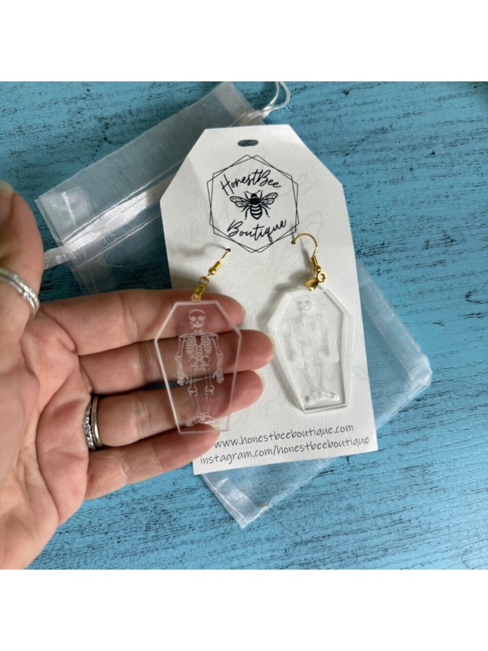 Handmade Jewelry: Laser Cut Coffin & Skeleton Knife HORROR Lightweight Earrings